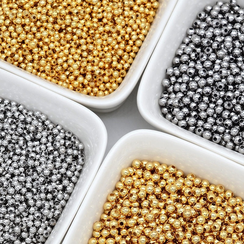 Color Preservation Pure Copper Plated 18K Gold Small Gold Beads Round Bead Bracelet Necklace Bead DIY Handmade Beaded Jewelry Accessories