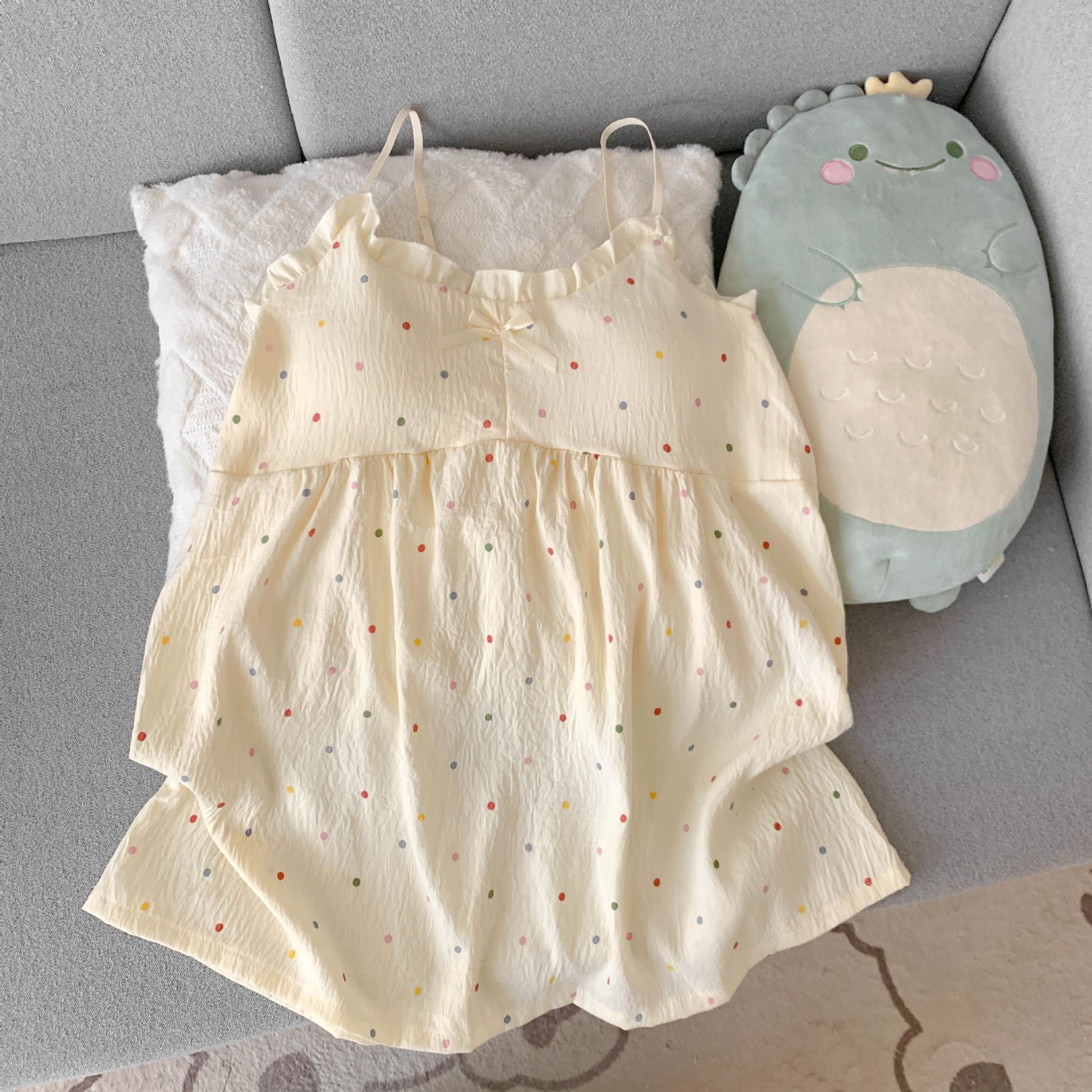 Venta al por mayor transfronteriza de algodón de nube de verano de gran tamaño gordos MM pijamas de cabestrillo para mujer con almohadilla para el pecho de dos piezas