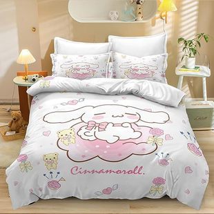 Foreign trade cross-border home textile three-piece set simple big eared dog cartoon digital printing quilt pillowcase bedding Amazon