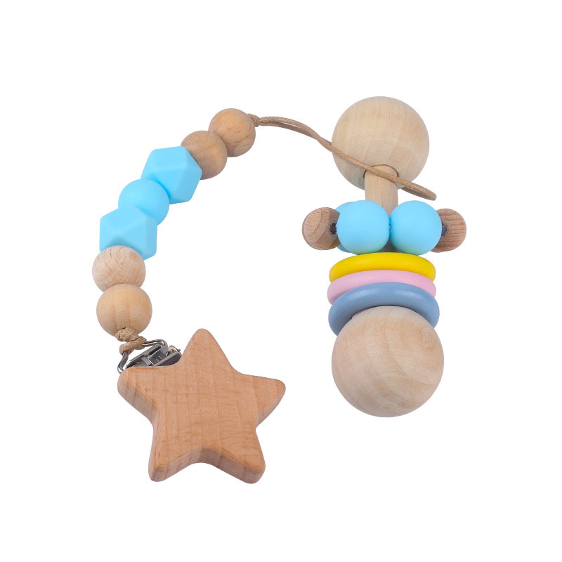 Creativo nuevo bebé suministros de madera niños jugar sonajero herramientas mordedor bebé ejercicio interactivo cuentas de silicona chupete cadena