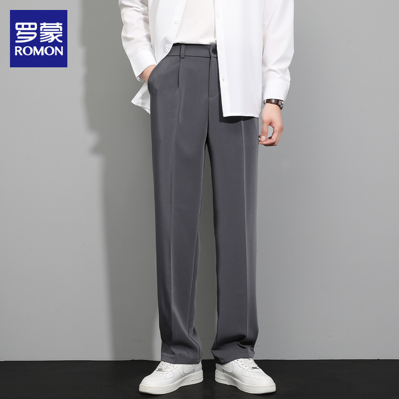 羅蒙黒カジュアルパンツメンズルーズストレートドレープスーツパンツ 2025 秋の新ワイドレッグロングパンツ男性|undefined