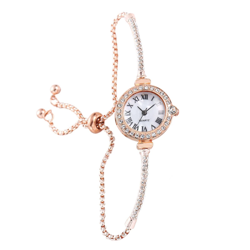 Наручные часы для женщин в кросс-бортном стиле с алмазной циферблатной вставкой в колледжном стиле, украшение римских букв, ленивый вытягивающийся браслет