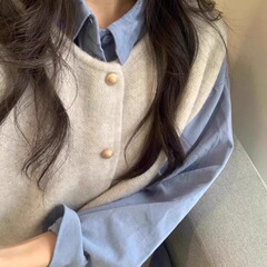 法式高级感叠穿马甲开衫女2025春季优雅慵懒风外搭单排扣针织上衣