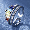 Rainbow zirconium, fashionable adjustable ring, Korean style, micro incrustation, on index finger