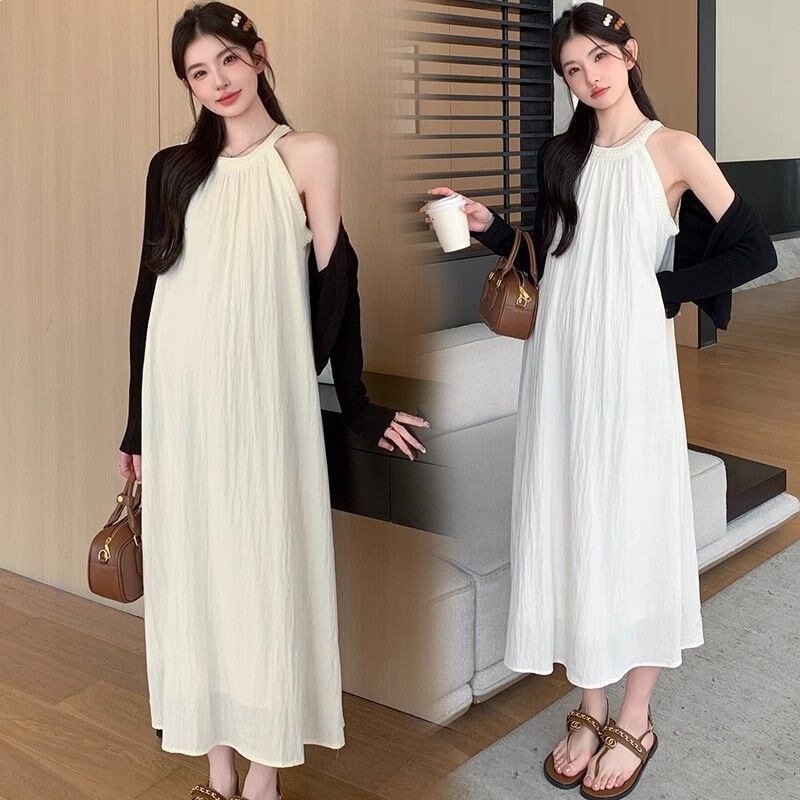 New Stylish Sleeveless Dress That Covers the Body, Uniquely Exquisite Halter Neck Long Dress, Solid Color Loose Maternity Dress, A-Line Dress, Super Fairy-Like