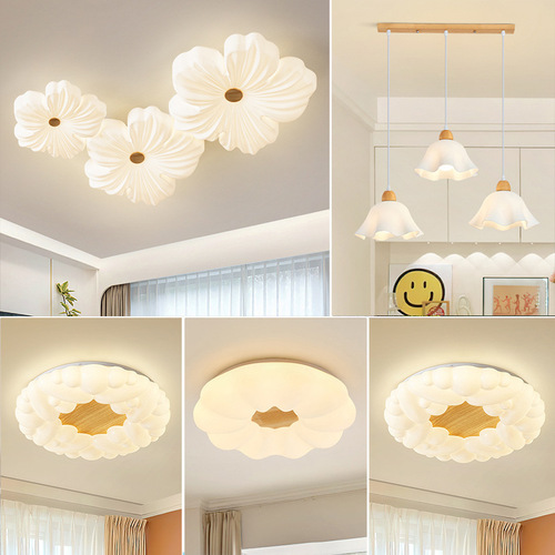 Cream Wind Eye-Caring Lighting Full-Home Combination Set Modern Minimalist Elegant Creative Petal Smart Ceiling Lamp for Living Room