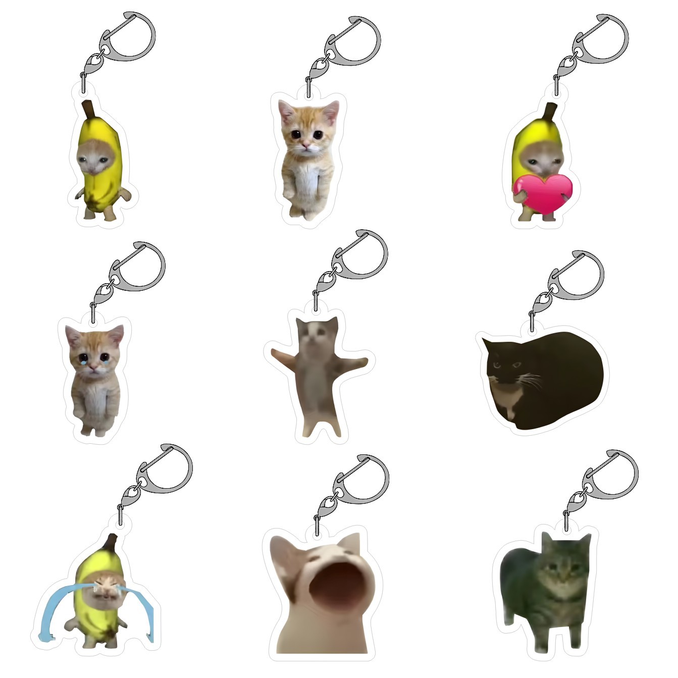 Lindo gato feliz, gato plátano, personalidad de nicho, colgante acrílico de alto valor, llavero de talla de arena, regalo