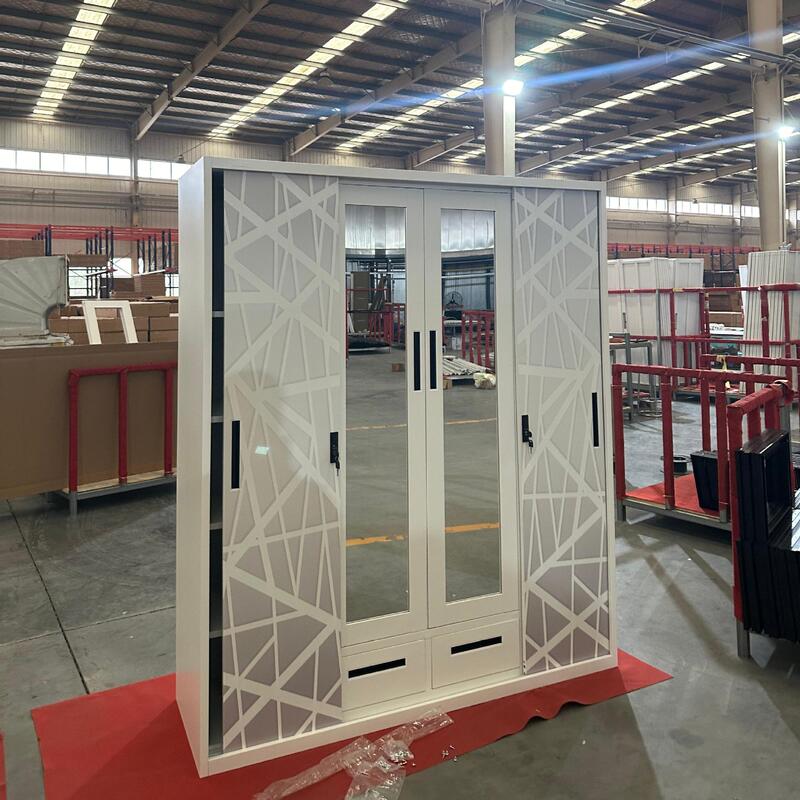 Foreign Trade Disassembled Kd Iron Sheet Printed Wardrobe, Simple Wardrobe for Southeast Asia Bedroom, African Steel Sliding Press-Type Wardrobe