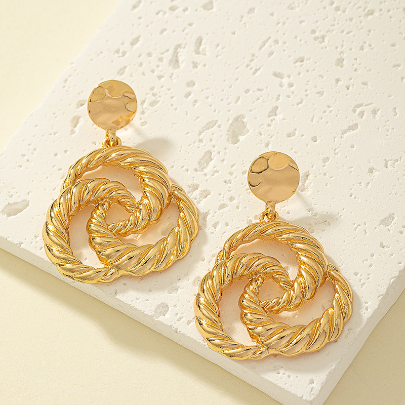 Wholesale Jewelry Vintage Style Circle Solid Color Alloy Plating Drop Earrings display picture 3