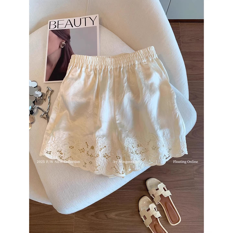 New Chinese-Style Hollow-Out Satin Shorts for Women, 2026 Spring/Summer New Style, Super Stylish Drapey Acetate Casual Wide-Leg Pants New Chinese-Style Hollow-Out Satin Shorts for Women, 2026 Spring/Summer New Style, Super Stylish Drapey Acetate Casual Wide-Leg Pants