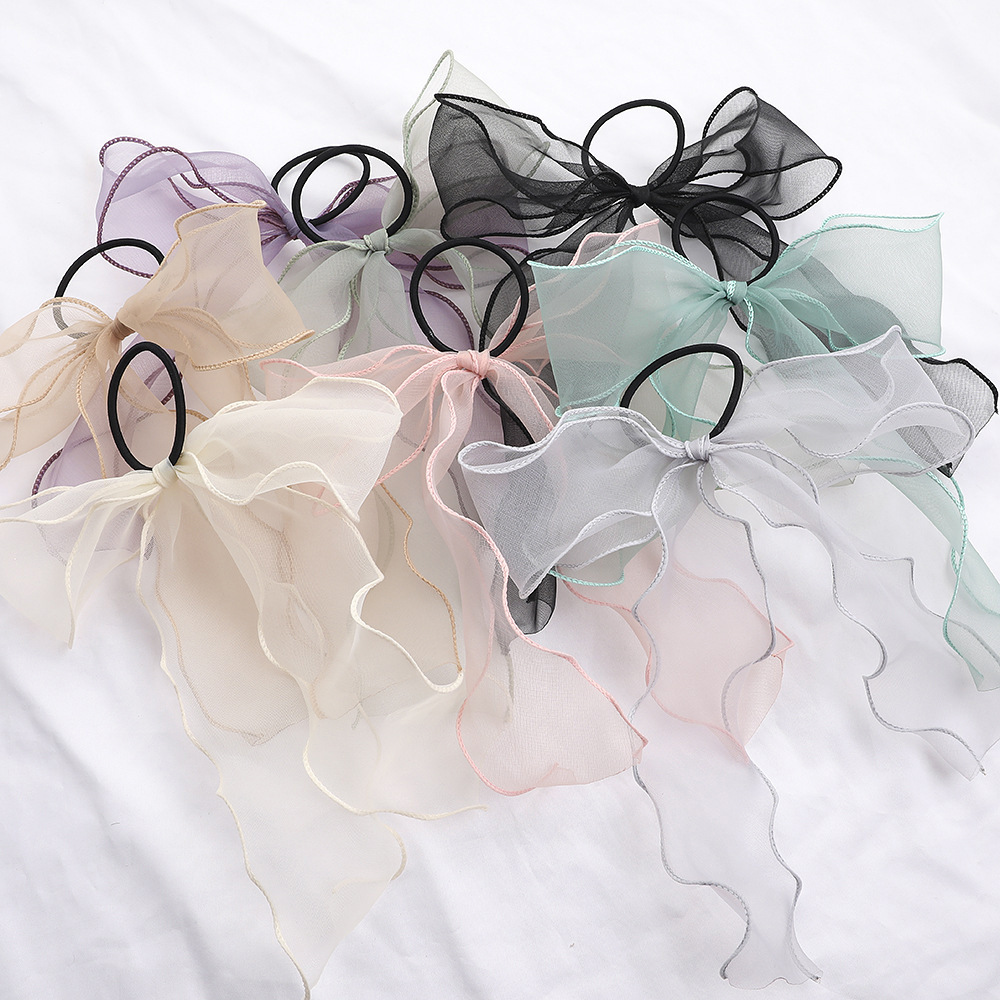 fishtail organza hand bow streamer hair tie sweet and simple super fairy bun ponytail hair rope decoration