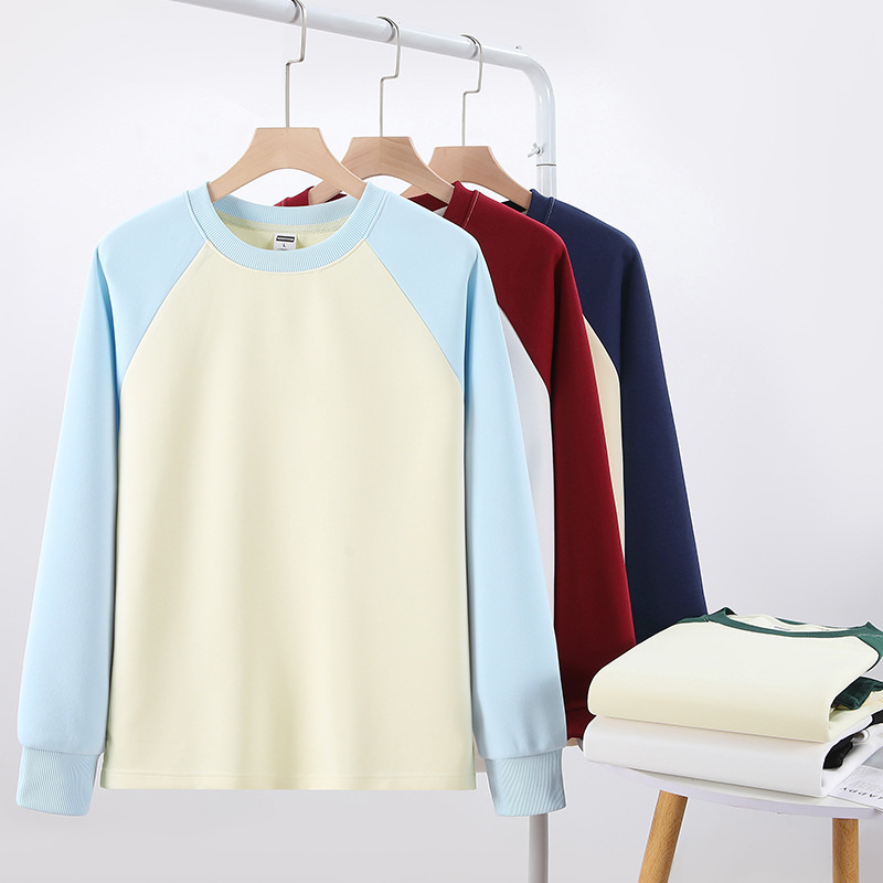 320G marca de marea retrógrada manga de hombro ropa de grupo personalizada uniformes de clase de estudiantes manga larga hombro de cuello redondo logotipo personalizado