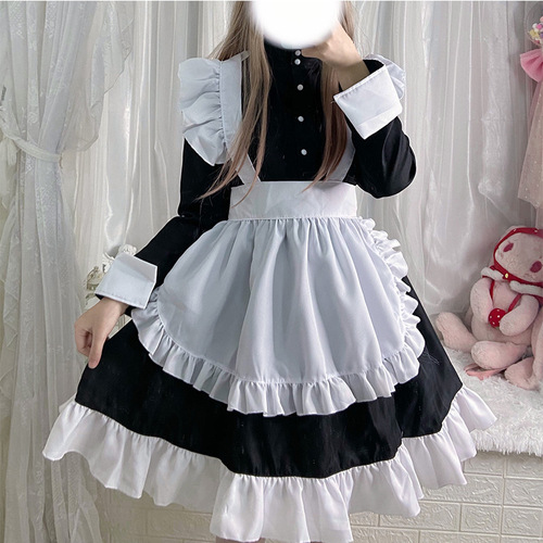 New black and white Japanese gothic lolita style dress lolita housekeeper maid outfit COS anime role play