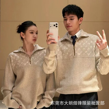 南油高定驴家秋冬新款明星男女同款半拉链翻领针织套头系宽松上衣
