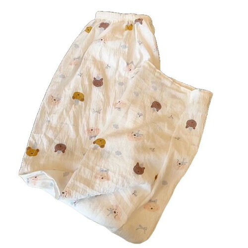 New foreign trade women's summer air-conditioned room skin-friendly long pants cute casual loose lazy loose thin home sleep pants