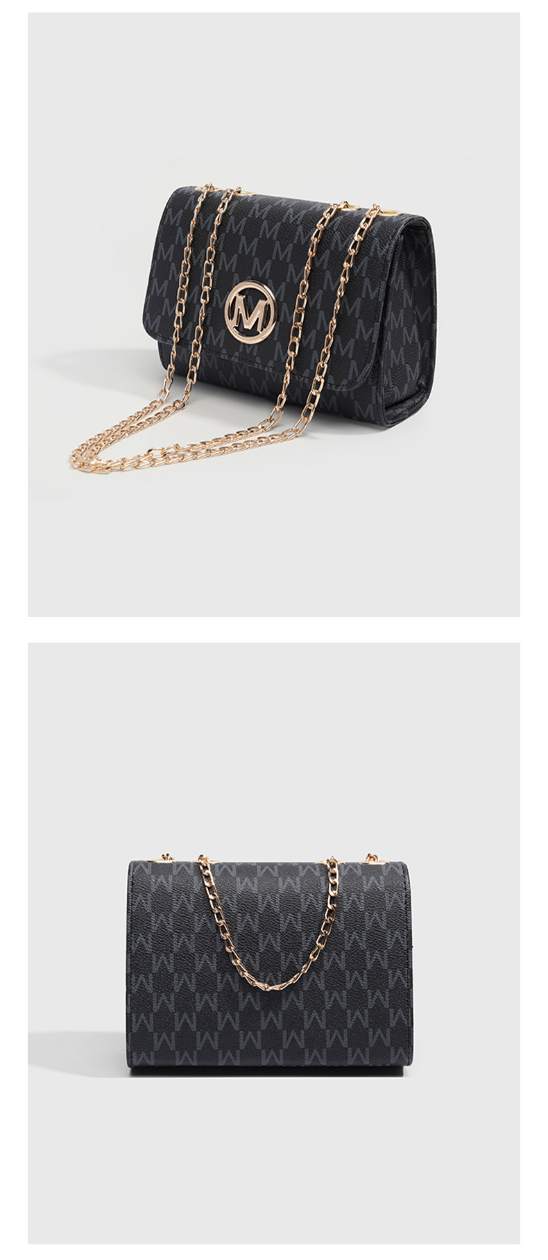 Borsa a tracolla piccola con motivo floreale vintage per donna - Elegante borsa in pelle PU con tracolla a catena, nera_voghion.com