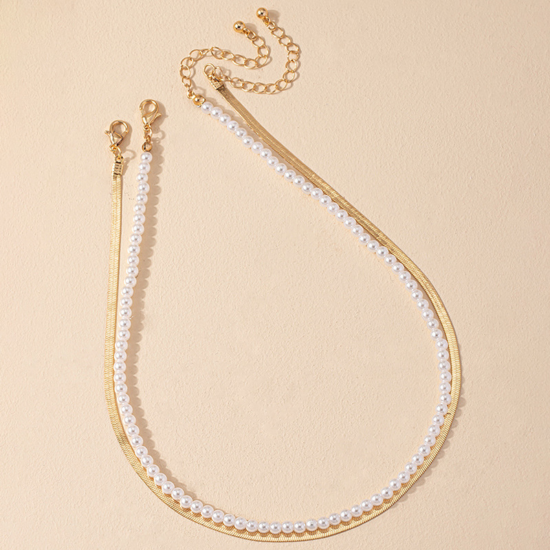 new pearl snake bone chain double layered copper necklace