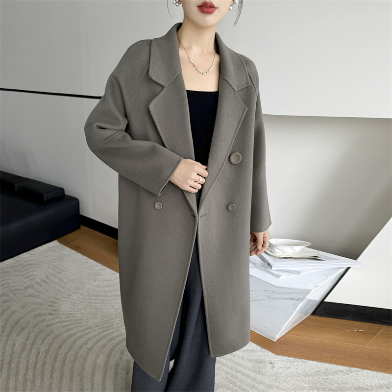 Double-Sided Wool Outwear Women's Mid-Length 2025 Autumn and Winter New Elegant Cocoon-Shaped High-End Woolen Outwear for Small People