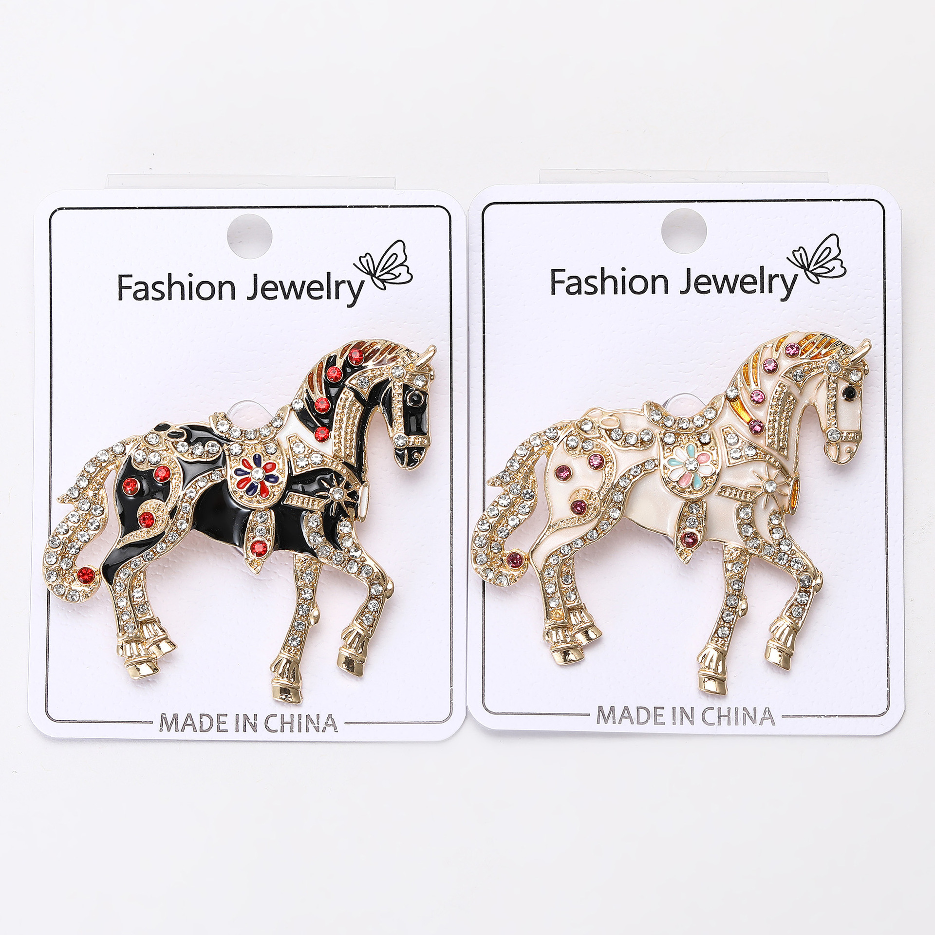 Cross-Border Diamond-Encrusted Palace-Style Enamel Light Luxury Horse Brooch for Men and Women, Suit Coat Brooch, Jewelry Pin, Zodiac Accessory