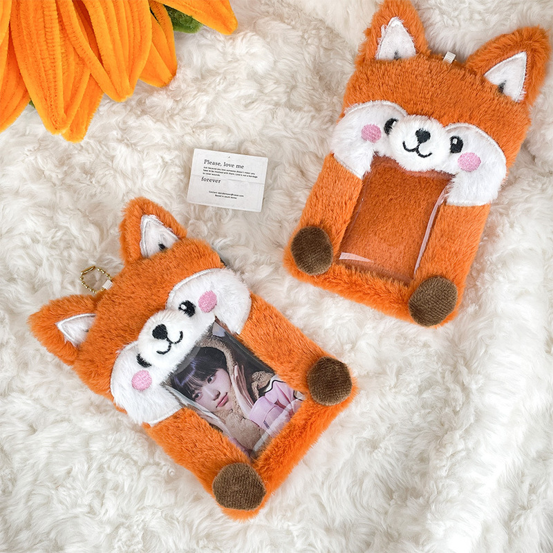 Cute little fox doll plush long ear fox card set love bean photo transparent display protective cover pendant wholesale