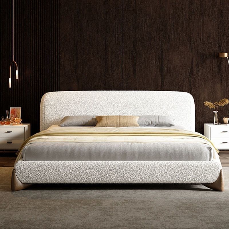 Cream-Style Light Luxury Modern Minimalist Lamb Wool Bed, Trendy Solid Wood Double Master Bedroom Soft Velvet Fabric Wedding Bed, Comfortable