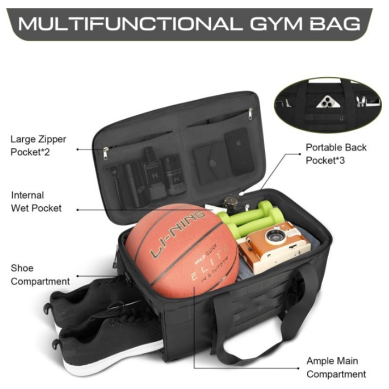Amazon multifuncional nueva bolsa de fitness para hombres y mujeres, bolsa de viaje táctica con zapato compartimiento de viaje de fin de semana durante la noche