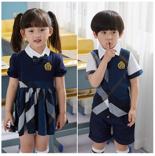 Pink Bear Primary School Class Uniform School Uniform Plaid British Academy Style Kindergarten Garden Uniform Summer Boys and Girls Suit