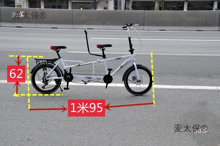 Folding tandem bike with brake system disc brake