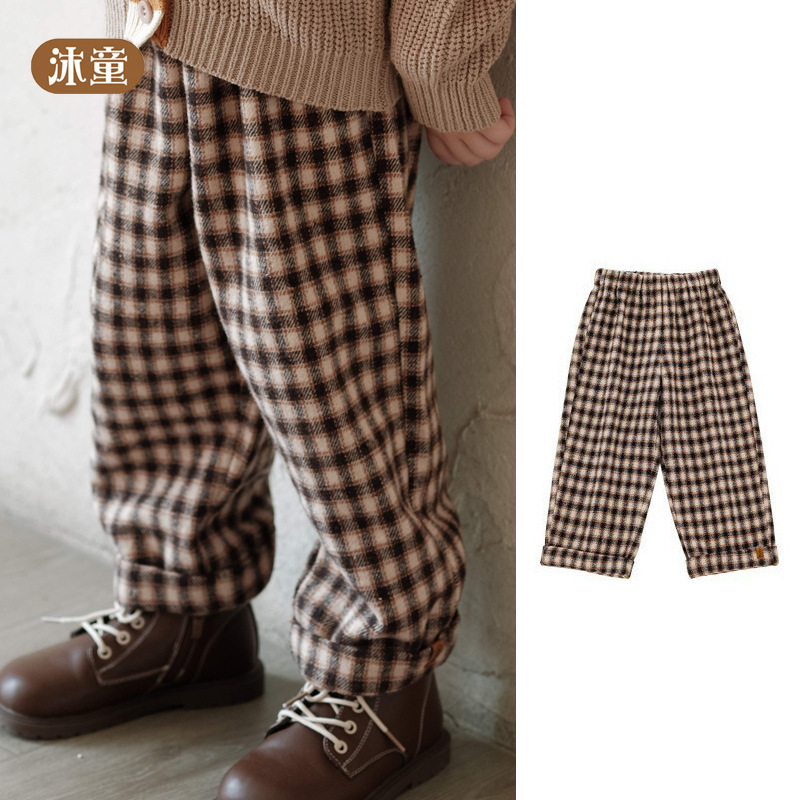 2026 Autumn and Winter New Style Woolen Casual Plaid Kidsren's Pants Loose Retro Plaid Wide-Leg Pants for Boys and Girls 2026 Autumn and Winter New Style Woolen Casual Plaid Kidsren's Pants Loose Retro Plaid Wide-Leg Pants for Boys and Girls