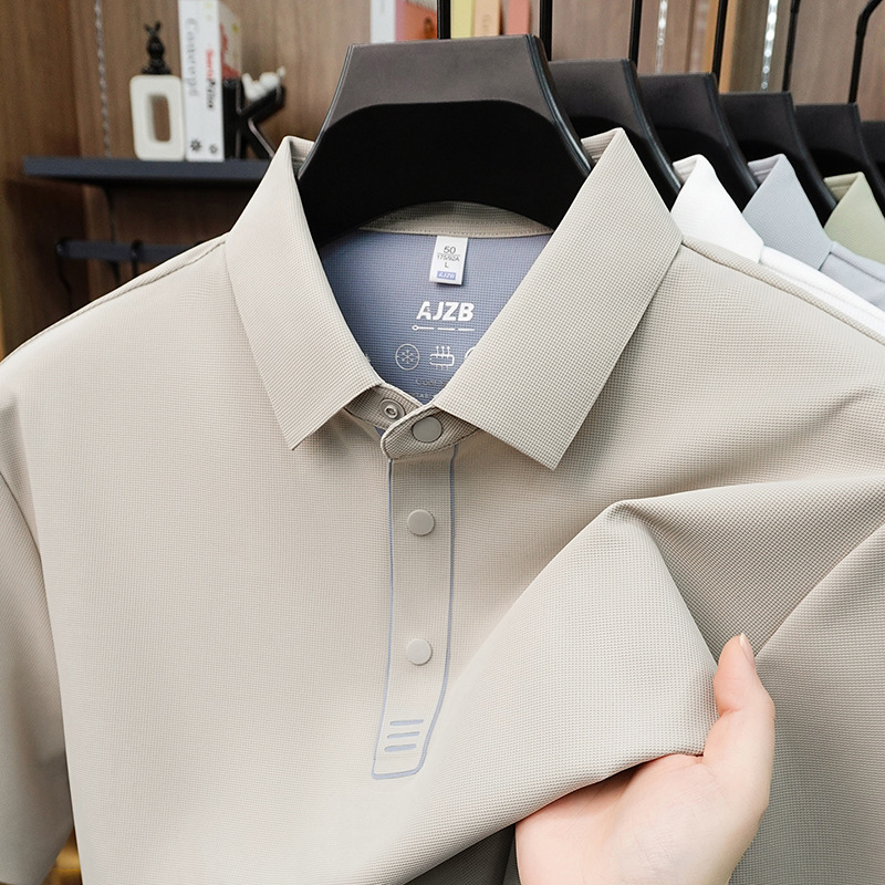 Summer Men's Ice Silk Short-Sleeved T-Shirt Thin Lapel Shirt Dad Wear Business Casual Men's Polo Shirt Top