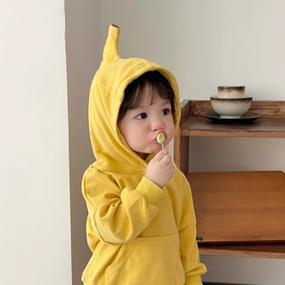 儿童彩色多巴胺卫衣韩系新款宝宝卡通水果造型连帽衣服百搭外套潮