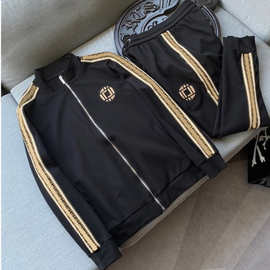 欧洲站罗马棉休闲运动套装男亚马逊跨境外贸原单时尚两件套大码潮