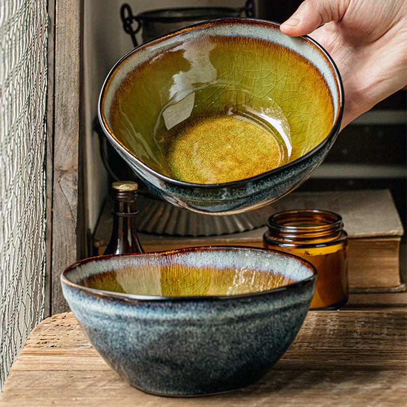 Kun Lan bonito tazón retro irregular tazón de arroz helado esmalte de cerámica frutas tazón de forma especial exportación transfronteriza