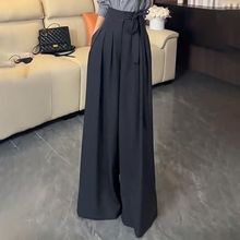 西装裤女春秋2025新款高腰休闲裤绑带收腰直筒裤拖地垂感阔腿裤子