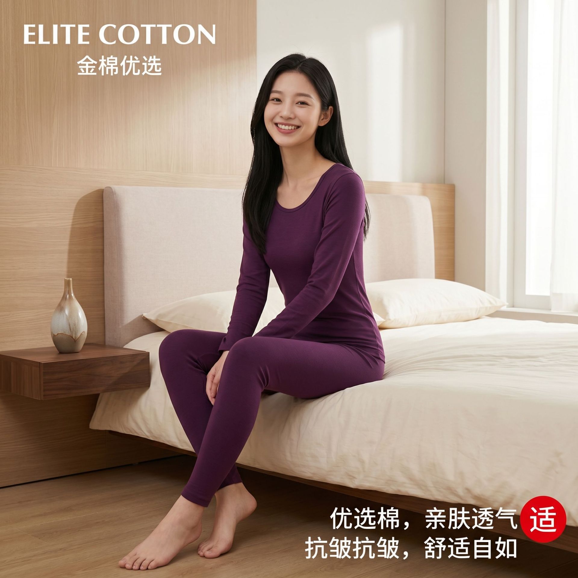 圆领套装打底衣棉毛衫保暖内衣塑身长袖莱卡紧身内搭圆领莱卡棉
