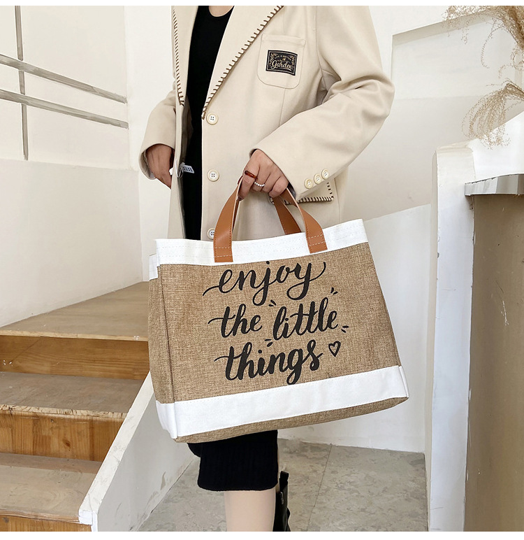360g Weight Open Closure Type Top Handle Strap Type Tote Bag Bags Type Casual, Daily Occasion cotton and linen Material Letter Pattern All Seasons Season Women's Gender Basic, Classic Style Style Square Shape Large Size Women's Large Cotton And Linen Letter Basic Classic Style Square Open Tote Bag 15