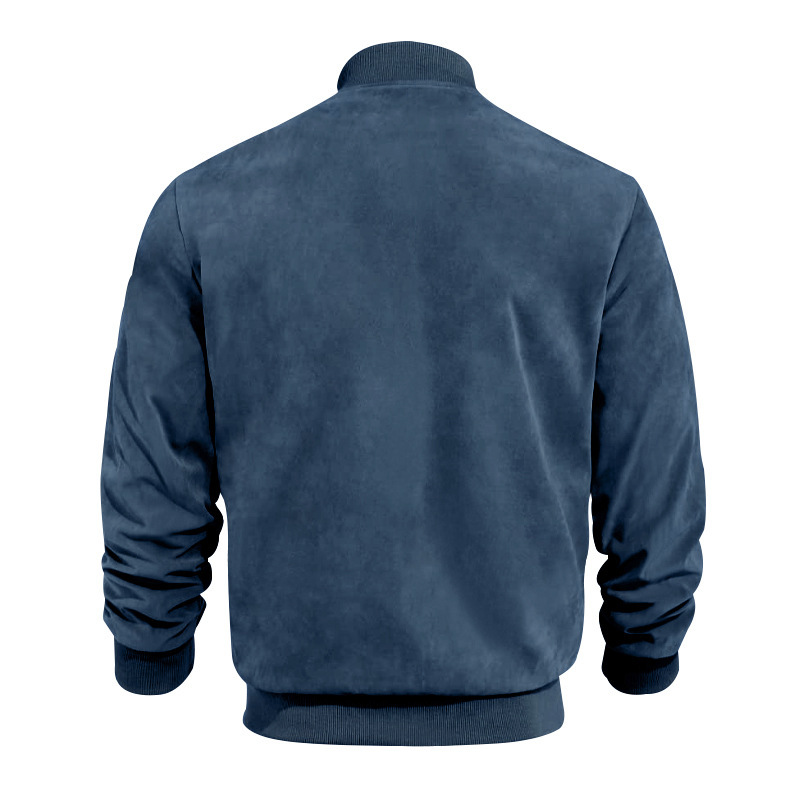1 Cross-Border Autumn Suede Solid Color Zipper Jacket Casual Retro Long Sleeve Cardigan Coat Men's Cotton_viptrois.com