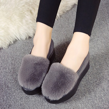 单鞋女2025厚底毛毛鞋时尚松糕鞋女坡跟秋冬新款绒面带毛豆豆女鞋