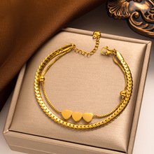 钛钢新款双层桃心手链女轻奢大气双层手链爱心手串手饰品厂家直批