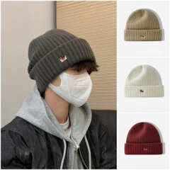 頭囲の大きい女性向けの新しい秋冬の刺繍入り防寒帽子、暖かく耳を保護する韓国版の無地の芸術的でシンプルな男性用ニットウール帽子