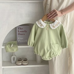 2023 spring and autumn clothing for infants and young children, baby girls, baby dogs, embroidered small lapels, long-sleeved triangle sweatshirts
