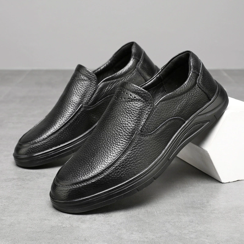 Весенние новинки: мужские удобные повседневные лоферы из натуральной кожи (первый слой), мягкая подошва, мягкая поверхность, обувь для отдыха, модель «папины» туфли.
