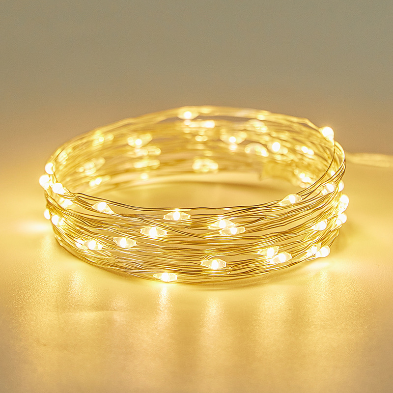 Caja blanca pequeña lámpara de alambre de cobre led botón batería linterna de Navidad luz intermitente cadena de bola de onda decoración al por mayor alambre de cobre