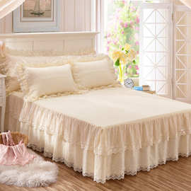 xyft2022年新款全棉蕾丝公主床裙式单件纯棉床单时尚床罩四季通用