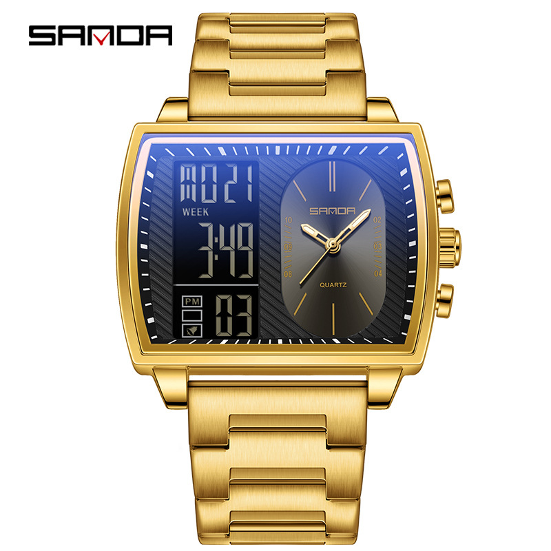 SANDA SANDA 6163 nuevo reloj electrónico de moda doble pantalla multifuncional reloj de hombre impermeable calendario de luz nocturna reloj de hombre