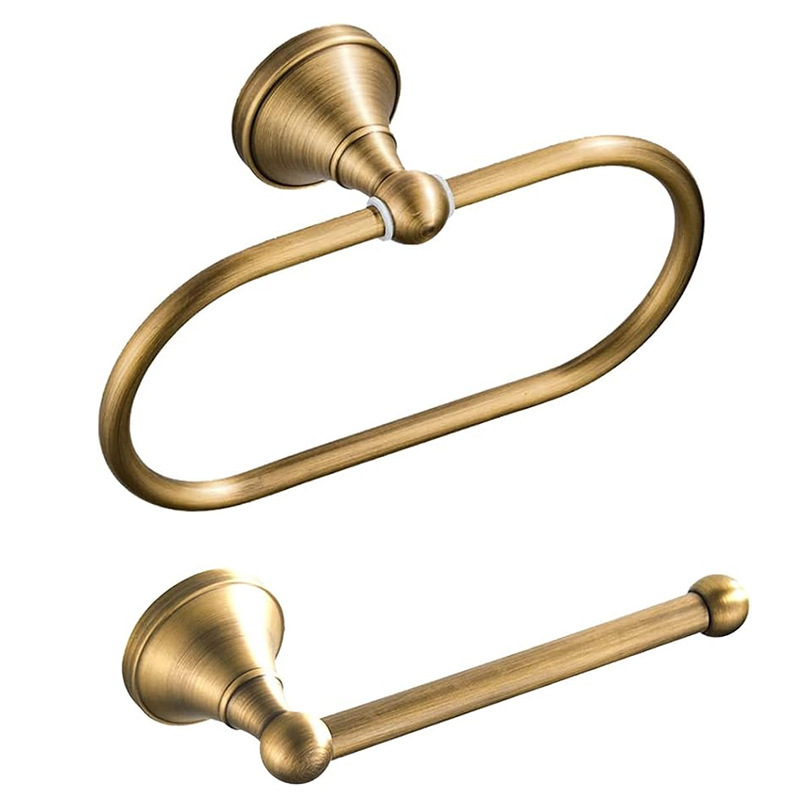European-Style Antique Brass Towel Ring with Carved Base for Bathroom, Retro Wall-Mounted Towel Ring and Paper Towel Rod European-Style Antique Brass Towel Ring with Carved Base for Bathroom, Retro Wall-Mounted Towel Ring and Paper Towel Rod
