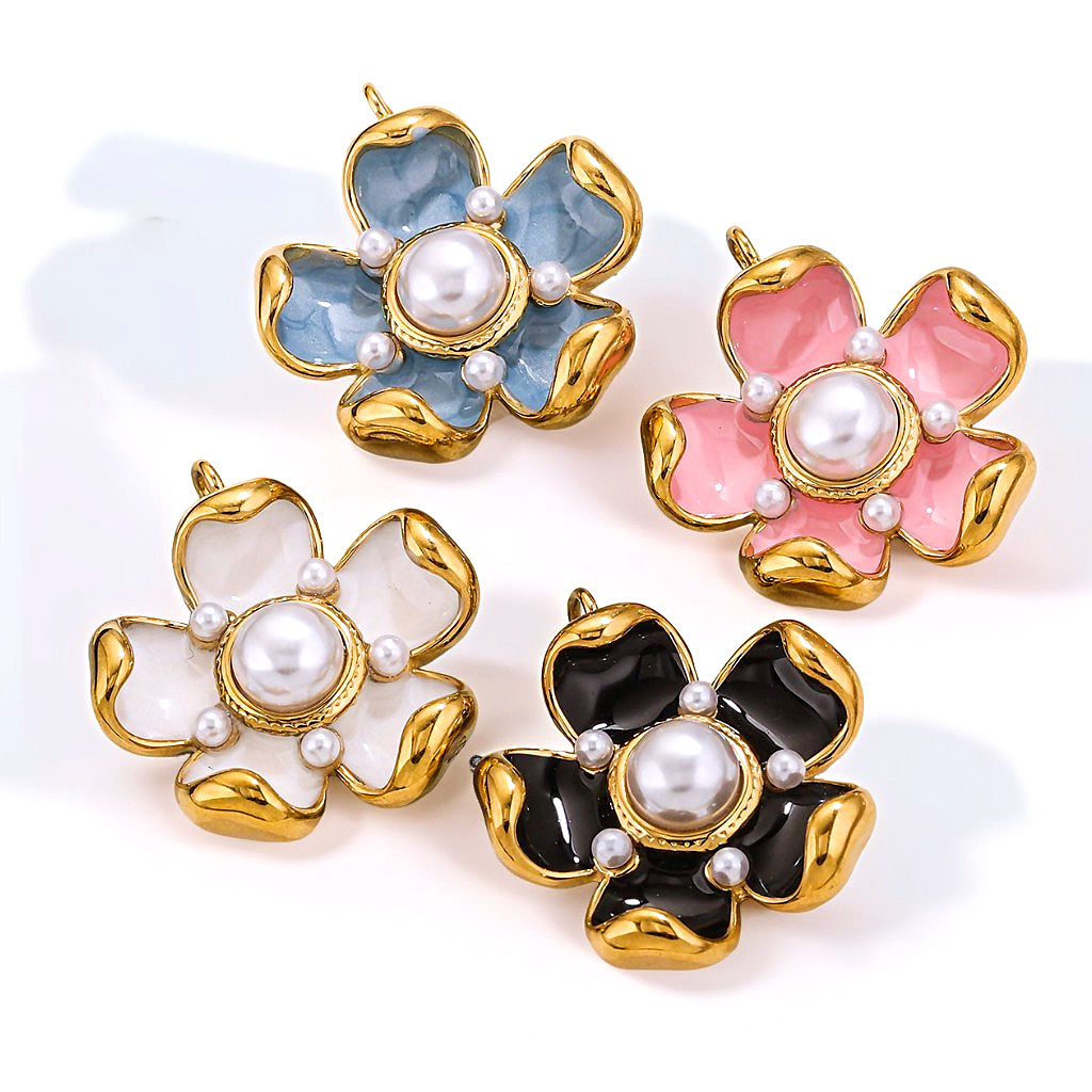 Nuevos pétalos de rosa colgante de goteo de aceite diseño chino retro temperamento simple tridimensional diy perlas pendientes