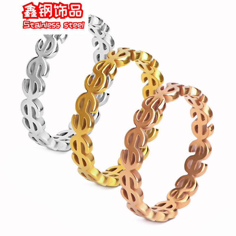 18K Gold in stock Titanium Steel Dollar Ring Women's Color-free Design Sense Niche European and American Hip Hop Explosions Women's Fine Thin Ring