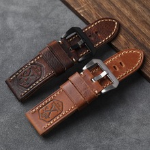 手工对折头层牛皮表带20 22 24MM适配水鬼日志手表复古真皮表链男
