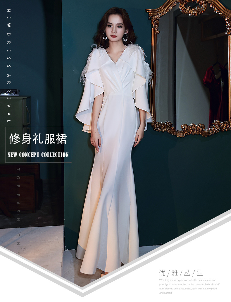 白色晚礼服裙女2025新款宴会气场气质女王鱼尾优雅大气主持人法式-阿里巴巴